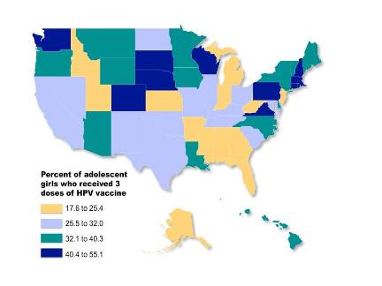 Percent of adolescent girls who received 3 doses of HPV vaccine.